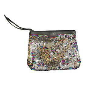 Victoria Secret Multicolored Rainbow Sequin Cosmetic Bag Makeup Pouch 80s NY's